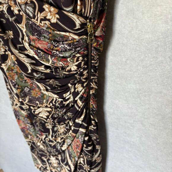 Kay Unger Floral Equestrian Midi Stretch Wrap Dress Retro V-Neck - Picture 4 of 6